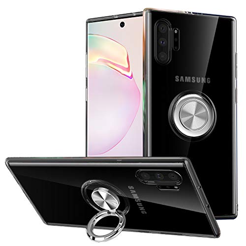Product Cover Galaxy Note 10+ Plus/5G Case, Anti Scratch Soft TPU Clear Case with 360 Degree Rotation Finger Ring Kickstand [Work with Magnetic Car Mount] for Samsung Galaxy Note 10+ Plus,Clear
