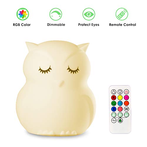 Product Cover Mothermed Owl Night Light for Kids Baby Silcone Night Light LED Nursery Lamp Dimmable Baby Night Light with Touch Sensor Remote Control Rechargeable 9 Colors Change Night Light for Children