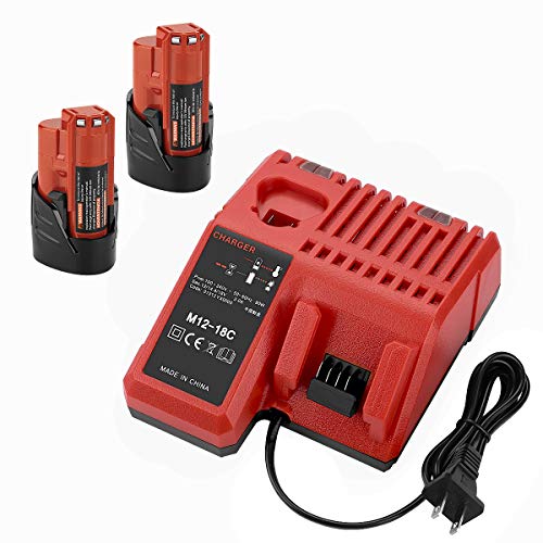 Product Cover ANTRobut 2500mAh 2 Pack Replacement Lithium 12V Milwaukee M12 Battery + M12 & M18 Rapid Charger for Milwaukee M12 Battery Charger