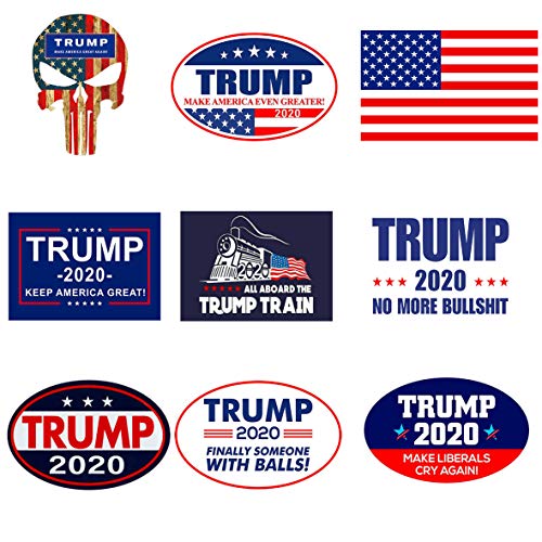 Product Cover GTOTd 9Pcs Trump & American Flag Sticker Bumper Sticker Decal Make Liberals Cry Again/Punisher Trump. Great Gift for Any Patriot. 