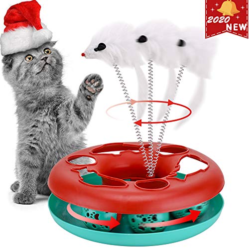 Product Cover Cat Interactive Toys Roller Catch Ball 2 in 1 Pet Kitten Fun Toy with Teaser Mouse Great for Cat Entertainment, Training or Hunting Exercise Puzzle