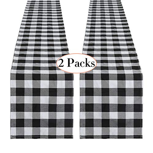Product Cover SoarDream Black and White Plaid Cotton Runner 2 Piece 13 x 108 Inch Buffalo Check Table Runner Wedding Table Runner Party Thanksgiving Christmas Gathering Decorations