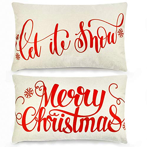 Product Cover TERUNPU 2pcs Christmas Pillow Covers 12x20inches, Christmas Pillow Cases, Cotton Linen Pillowcase Merry Christmas Let it Snow Pillow Cases, Home Sofa Bedroom Car Decor Hoilday Gift