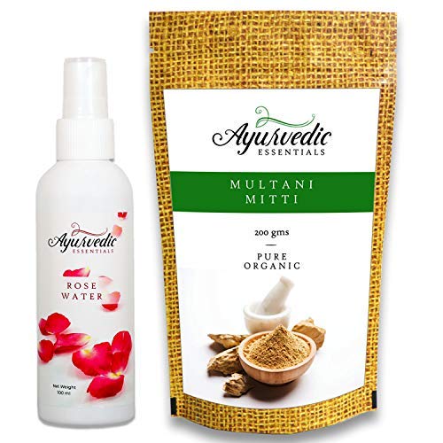Product Cover JY AYUR Ayurvedic Essentials Rose Water, 100 ml with Multani Mitti for Face, 200 g