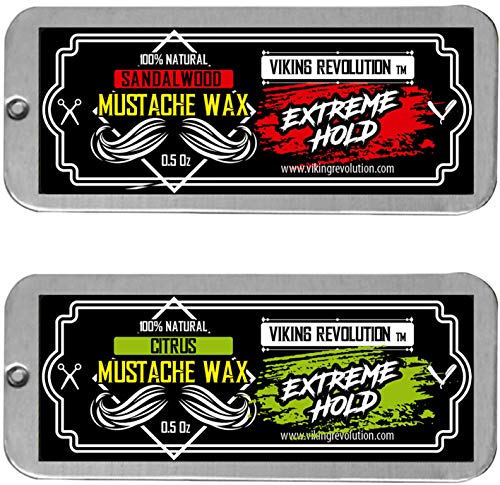 Product Cover Mustache Wax 2 Pack - Extreme Hold Beard & Moustache Wax for Men - Strong Hold Helps Train Tame & Style - Citrus & Sandalwood Scents- 0.5oz each