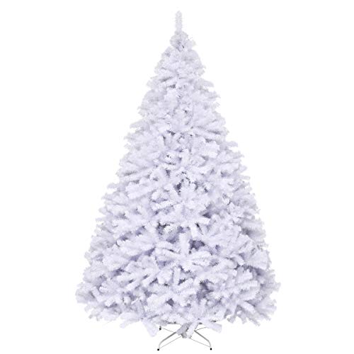 Product Cover Goplus White Artificial Christmas Tree, 9ft Premium Unlit Hinged Spruce Full Tree, with Metal Stand, Easy Assembly, for Indoor and Outdoor Use