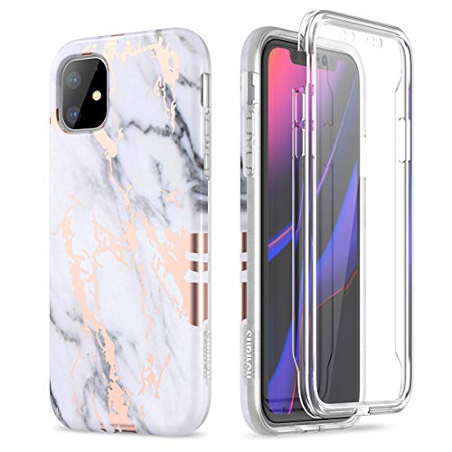 Product Cover SURITCH Marble iPhone 11 Case, [Built-in Screen Protector] Full-Body Protection Hard PC Bumper + Glossy Soft TPU Rubber Gel Shockproof Cover for iPhone 11/XI 6.1 inch 2019 (Gold Marble)