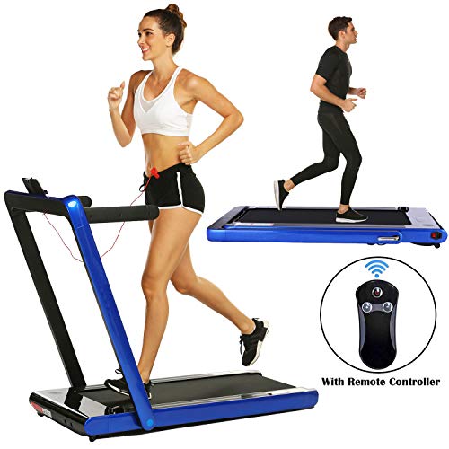 Product Cover Smart Folding Treadmill,2 in 1 Electric Motorized Treadmills Portable Under Desk Treadmill Walking Jogging Running Exercise Fitness Machine with Remote Controller for Home Gym Office (2.25HP - Blue)