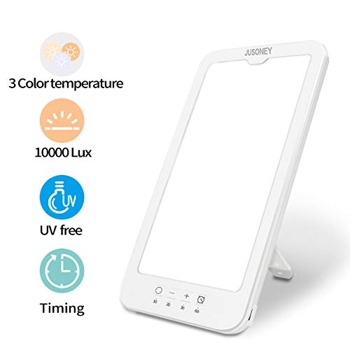 Product Cover JUSONEY Light Therapy Lamp - Full Spectrum of Uv-Free 10000 Lux Brightness LED Therapy Light - 5 Levels of Brightness and 3 Different Color Timer Sunlight Lamp Light Box Therapy
