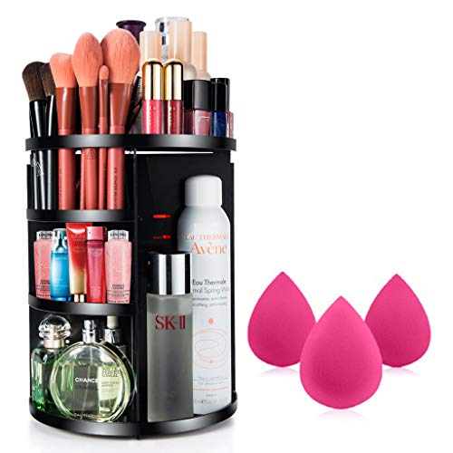 Product Cover MOKARO 360 Degree Rotating Makeup Organizer with 3 Pcs Free Makeup Sponge for Birthday Gifts Adjustable Countertop Cosmetic Storage Box with Makeup Brush Holders 7 Layers Large Capacity Display Case