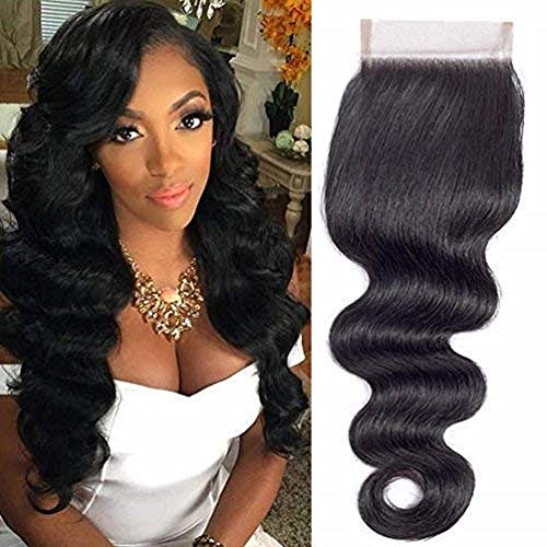 Product Cover QTHAIR 10A Brazilian Body Wave Lace Closure Free Part 4×4 12inch Brazilian Body Wave Virgin Human Hair Swiss Lace Closure