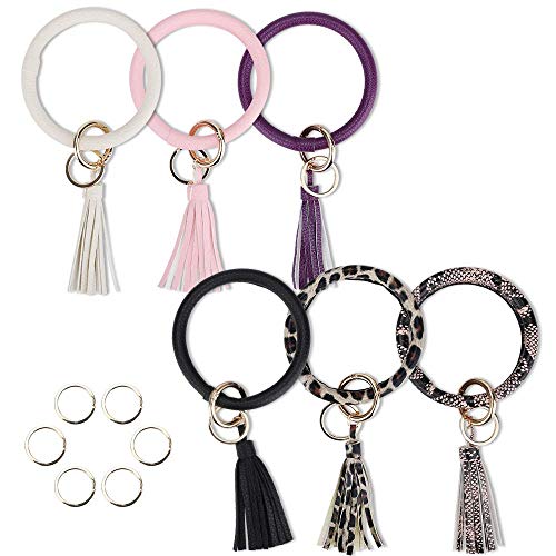 Product Cover Habbi 6 Pack Wristlet Keychain Bracelet with Tassel, Leather Bracelet Bangle Key Ring for Women Girl, 4 Inches
