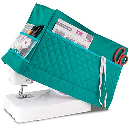 Product Cover Addicted DEPO Sewing Machine Cover with 3 Convenient Pockets - Protective Quilted Dust Cover Pro - Universal for Most Standard Singer & Brother Machines - | Rodi's (Turquoise)
