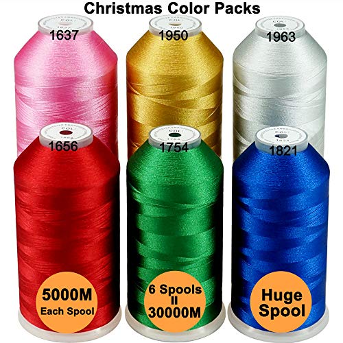 Product Cover New brothreads-28 Options-Various Assorted Color Packs of Polyester Embroidery Machine Thread Huge Spool 5000M for All Embroidery Machines - 6xCHRISTMAS Colors
