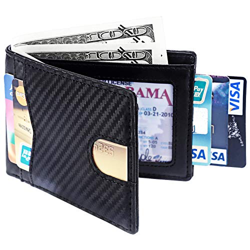 Product Cover Lavemi Minimalist Slim Bifold Front Pocket Genuine Leather RFID Blocking Wallets for Men(Carbon Fiber Black)