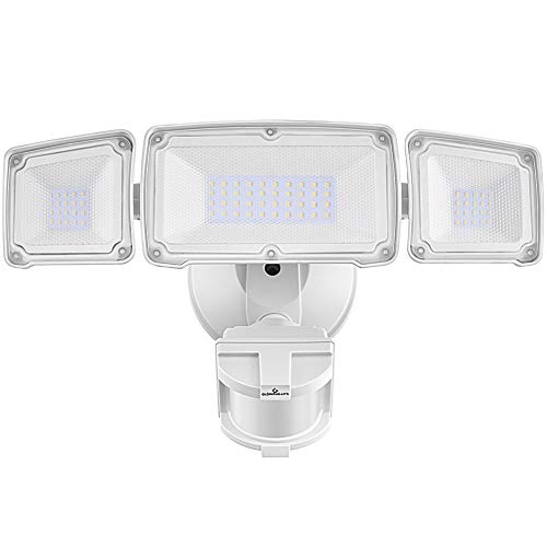 Product Cover LED Security Lights, 35W Motion Sensor Light Outdoor, GLORIOUS-LITE 3 Head Flood Light with Dusk to Dawn Mode, 5500K-6000K, IP65 Waterproof, ETL Certified for Garage, Yard, Porch, Entryways - White