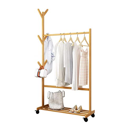 Product Cover House of Quirk Single Rail Bamboo Garment Rack with 6 Side Hook Tree Stand Coat Hanger and Four Stable Leveling Feet for Jacket, Umbrella, Clothes, Hats, Scarf, and Handbags - (100cm) DIY (DO-IT-YOURSELF) Product.