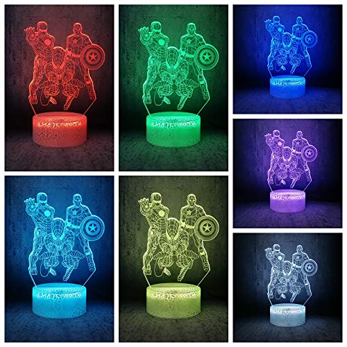 Product Cover 7 Color Changing Night Lamp 3D Atmosphere Bulbing Light 3D Visual Illusion LED Lamp for Kids Toy Christmas Birthday Gifts - Spiderman, Iron Man, Captain America (Marvel Heroes)