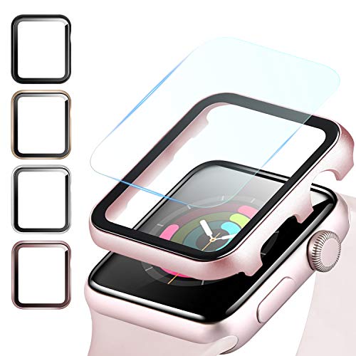 Product Cover Fohuas Compatible Apple Watch Case with Screen Protector, Impact Resistant HD Clear Air Bubble Free iWatch Protective Cover Case Hard PC Ultra-Thin Plating Bumper (Rose Gold, Series 3 2 1 38mm)