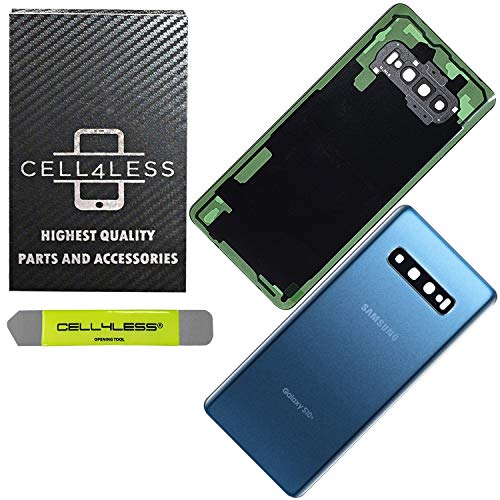 Product Cover CELL4LESS Back Glass Replacement for The Galaxy S10+ Plus Model SM-G975 Including Camera Frame, Lens, Removal Tool (Prism Blue)