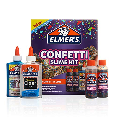 Product Cover Elmer's Confetti Slime Kit | Slime Supplies Include Metallic Glue, Clear Glue, Confetti Magical Liquid Slime Activator, 4 Count