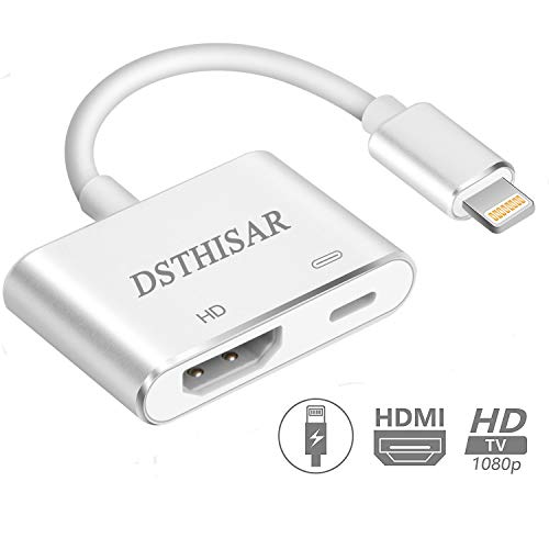 Product Cover DSTHISAR Digital HDMI Adapter Converter New Edition 2 in 1 Plug and Play Digital AV Connector Compatible for Phone Xs Max XR X 8 7 6 Plus Pad Pod(Silver)