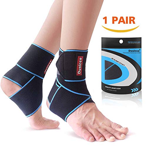 Product Cover Ankle Brace 1 Pair,Adjustable Ankle Brace Support for Women/Men/Kids, Elastic Compression Ankle Wrap, Lace Up Ankle Brace Support for Sprained Ankle, Achilles Tendon, Sports, Running by Dualeco