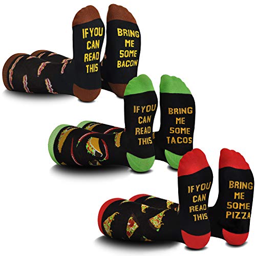 Product Cover Cavertin Men's Novelty Food Socks Set Bacon, Pizza and Tacos with Gift Box