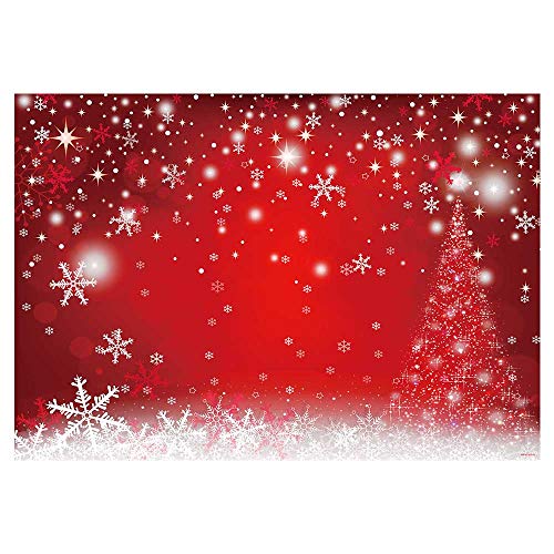 Product Cover Funnytree 7x5FT Durable Fabric Red Magic Christmas Photography Backdrop Winter Party Decoration Bokeh White Snowflake Background Photo Booth