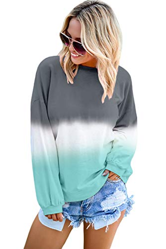 Product Cover LALAGEN Womens Casual Long Sleeve Oversized Gradient Color Block Pullover Sweatshirts Gray S