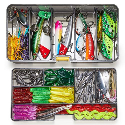 Product Cover Dr.meter 136pc Fishing Lures, Top Water Fishing Lures with Soft and Hard Lure Baits, Included Plastic Worms Tackle Box Frogs Crank Baits and More Fishing Gear Lures Set Kit-Great Gifts for Christmas