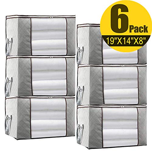 Product Cover JERIA 6-Pack Gray Foldable Closet Organizer Clothing Storage Bags with Clear Window, Reinforced Handle and Sturdy Zipper (Size: 19