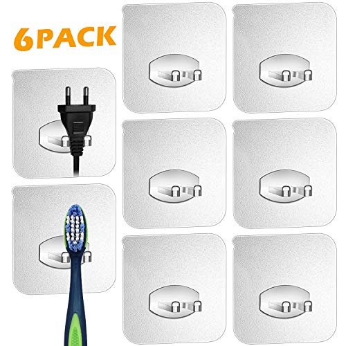 Product Cover 6pcs Adhesive Toothbrush Holder Wall Mounted,Multi-Function Wall Storage Hook,Transparent Seamless Reusable，Power Plug Socket Holder,Razor Holder,Home Office Bathroom Wall Hanger for Keys，Phone