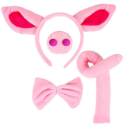 Product Cover Animal Costume Set Pig Ears Headband Pig Nose Tail and Bow Tie Animal Fancy Costume Kit Party Accessories for Kids (Pig Costume),Pink One Size