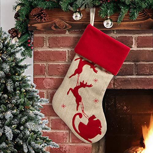 Product Cover XAMSHOR Burlap Christmas Stockings 21 Inch with Red Reindeer for Family Holiday Xmas Party Decorations