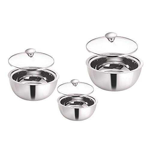 Product Cover Borosil Stainless Steel Insulated Curry Server, Set of 3 (500ml + 900ml + 1.5L) Silver