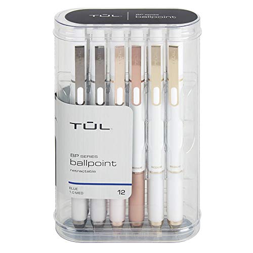 Product Cover TUL BP3 Retractable Ballpoint Pens, Medium Point, 1.0 mm, Pearl White Barrel, Blue Ink, Pack of 12 Pens