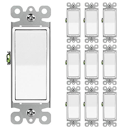 Product Cover [10 Pack] BESTTEN Single-Pole Decorator Wall Light Switch, 15A 120/277V, On/Off Rocker Interrupter, UL Listed, White