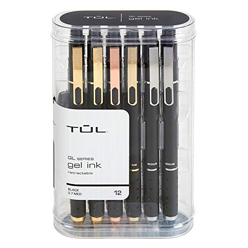 Product Cover TUL Retractable Gel Pens, Medium Point, 0.7 mm, Black Barrel, Black Ink, Pack of 12 Pens