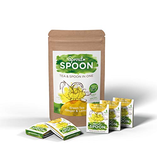 Product Cover Sprout Spoon Green Tea Ginger & Lemon | Made from 100% eco-Friendly, Biodegradable and Plastic-Free Materials Tea Blends with No Added Artificial Flavors | 5-Pack