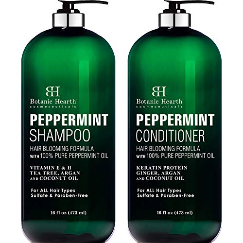 Product Cover BOTANIC HEARTH Peppermint Oil Shampoo and Conditioner Set - Hair Blooming Formula with Keratin for Thinning Hair - Fights Hair Loss, Promotes Hair Growth-Sulfate Free for Men and Women - 16 fl oz x 2