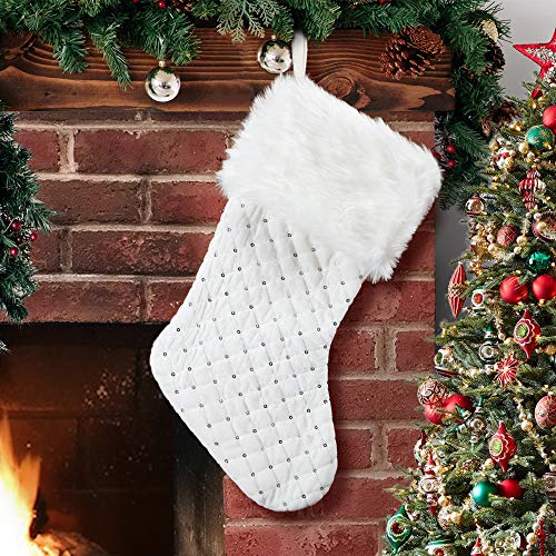 Product Cover S-DEAL Soft Velvet Christmas Stockings with Sequin 20.5 Inch Gift Holders for Holiday Xmas Party Decorations