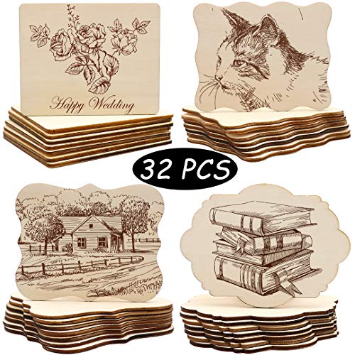 Product Cover Christmas Unfinished Wood Ornaments, PETUOL 32pcs 4x3 inch Creative Irregular Blank Wood Natural Slices for DIY Crafts, Painting, Pyrography, Writing, Photo Props, Coasters and Home Decorations.