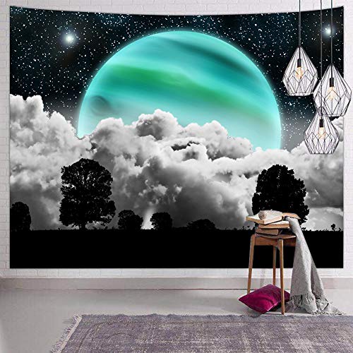 Product Cover Hexagram Black and White Tapestry Wall Hanging Psychedelic Space Moon Wall Tapestry Hippie Tree Tapestries for Bedroom Living Room College Dorm