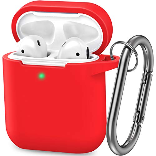 Product Cover AirPods Case, Silicone Cover with U Shape Carabiner,360°Protective,Dust-Proof,Super Skin Silicone Compatible with Apple AirPods 1st/2nd (Red)