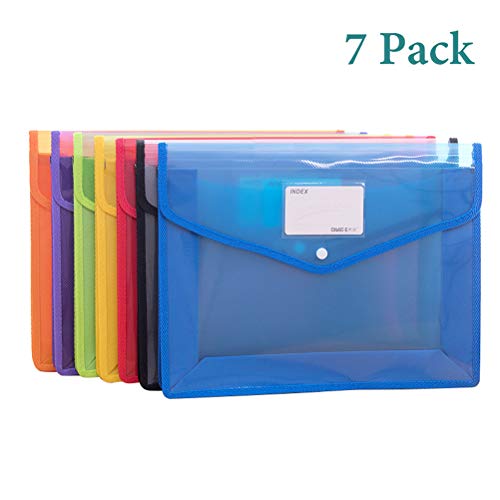 Product Cover Yarachel Plastic File Wallet - 7 Pack Plastic Folders with Closure and Pockets Expandable Envelope Wallet Office File Folder for School Office Home Organization (Pack of 7)