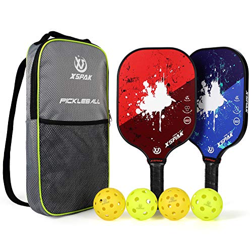 Product Cover XS XSPAK Pickleball Paddle Set of 2, Graphite Honeycomb Composite Core Paddle Sets Including Bag, 2 Indoor Balls and 2 Outdoor Balls, USAPA Approved