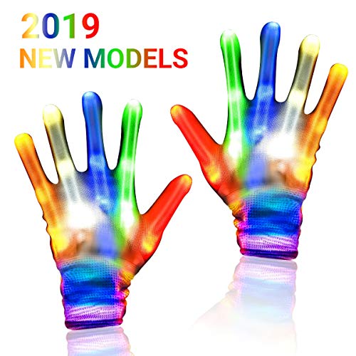 Product Cover YOUAU LED Gloves Lights Flashing Finger Lights 5 Colors 6 Modes Halloween Costume Party Novelty Light Up Toys for Kids Age for 4 5 6 7 8 9 10 11 12 Boys Girls