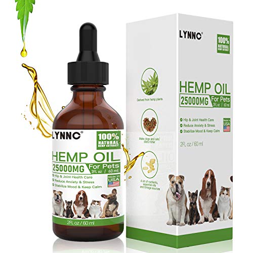 Product Cover LYNNC Hemp Oil for Dogs Cats - 25000 MG - Pet Hemp Oil - Support Hip & Joint Health, Separation Anxiety, Omega-3, 6, 9