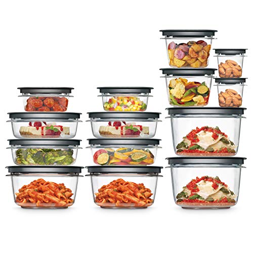 Product Cover Rubbermaid 2108373 Meal Prep Premier Food Storage Container, 28 Piece Set, Grey